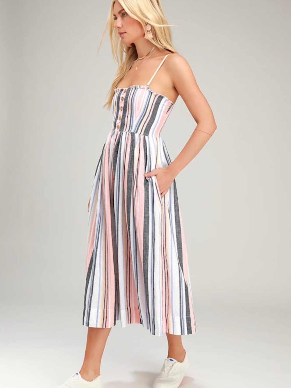 Free People Lilah Multi Striped Pleated Midi Dress - Picture 3 of 5